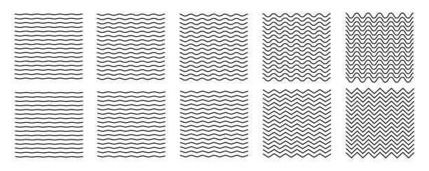 Vector illustration of Wave line and wavy zigzag lines. Black underlines wavy curve zig zag line pattern in abstract style.