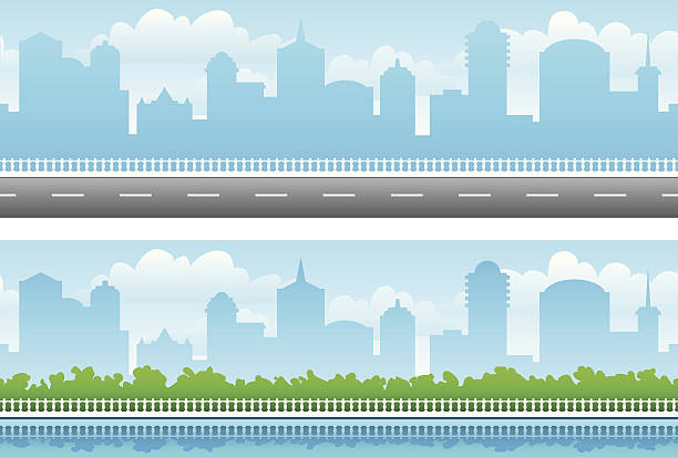 Seamless city panoramas vector art illustration