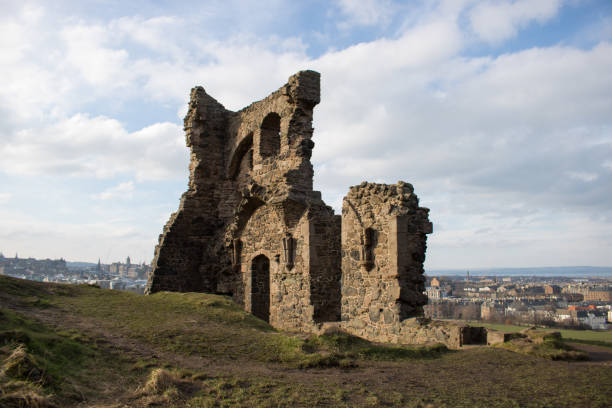 Saint Anthony's Chapel Ruins in Arthur seat in Edinburgh, Scotland stock photo