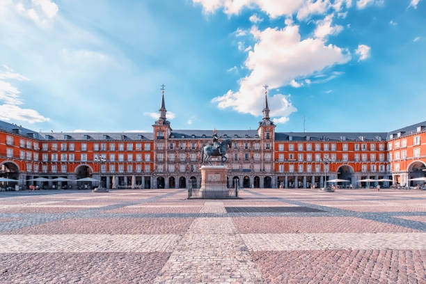 Architecture in Madrid Plaza Mayor in Madrid city, Spain madrid stock pictures, royalty-free photos & images