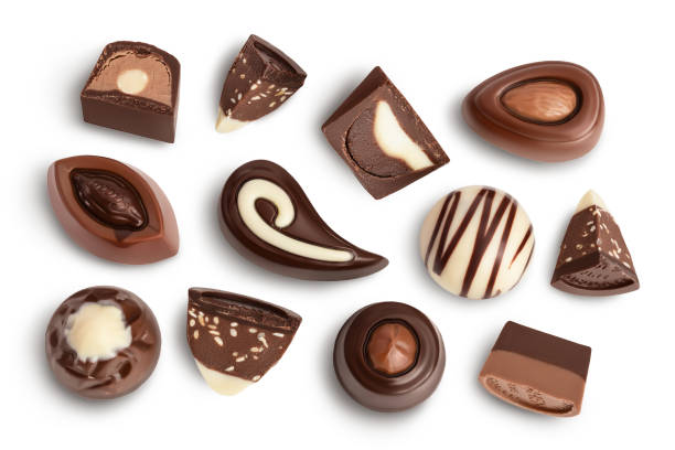 istock Chocolate candy isolated on white background with clipping path and full depth of field. Top view. Flat lay. Set or collection 1317091787