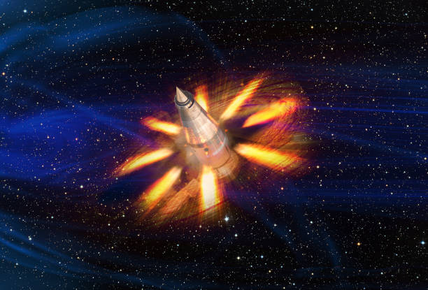 istock Spaceship in space. Sci fi collage with strange engine nozzles at the side. Elements of this image furnished by NASA. 1317094017