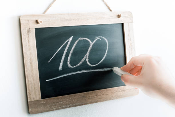 Number 100 Handwritten With Chalk On A Blackboard