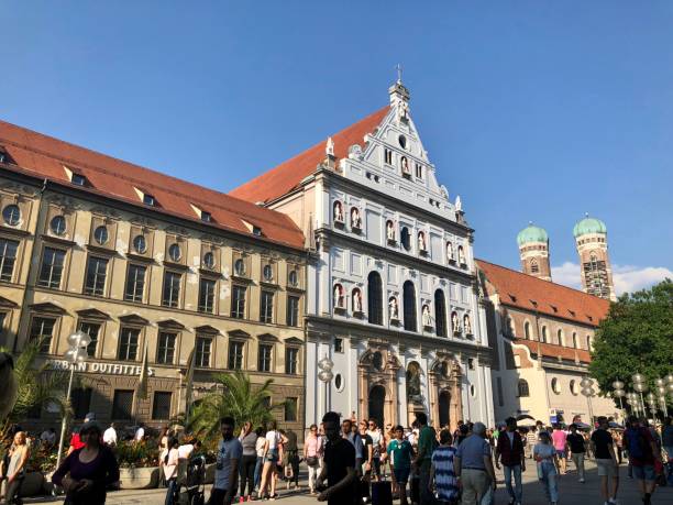 Munich, Germany - June 30, 2018: Old Academy and St. Michael's Church during a sunny day