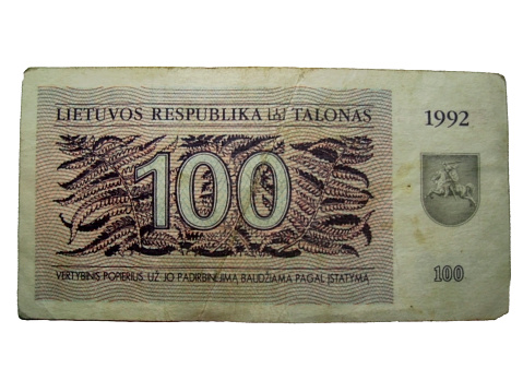 Lietuvos respublika 100 talonas. Temporary currency 1992