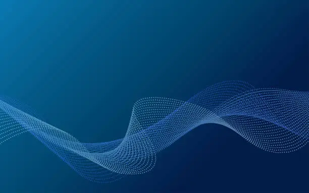 Vector illustration of Blue particle wavy background. Vector template for design