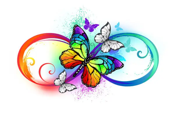 Vector illustration of bright infinity with rainbow butterfly