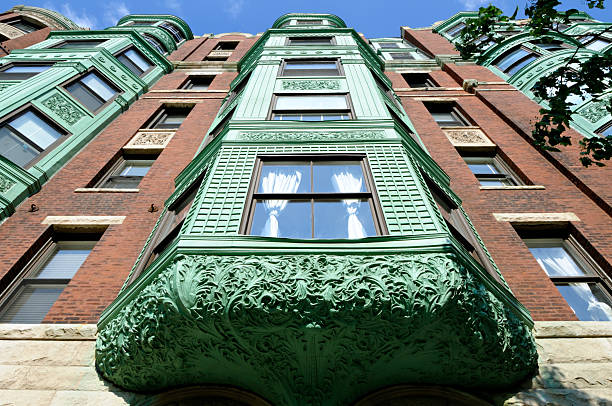 verdigris prospettiva - boston back bay residential district brownstone foto e immagini stock