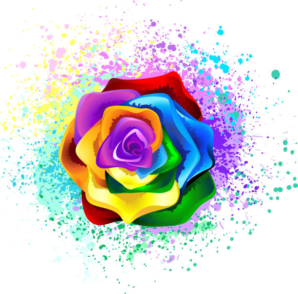 illustrazioni stock, clip art, cartoni animati e icone di tendenza di rosa arcobaleno colorata - bouquet bunch cut out drop