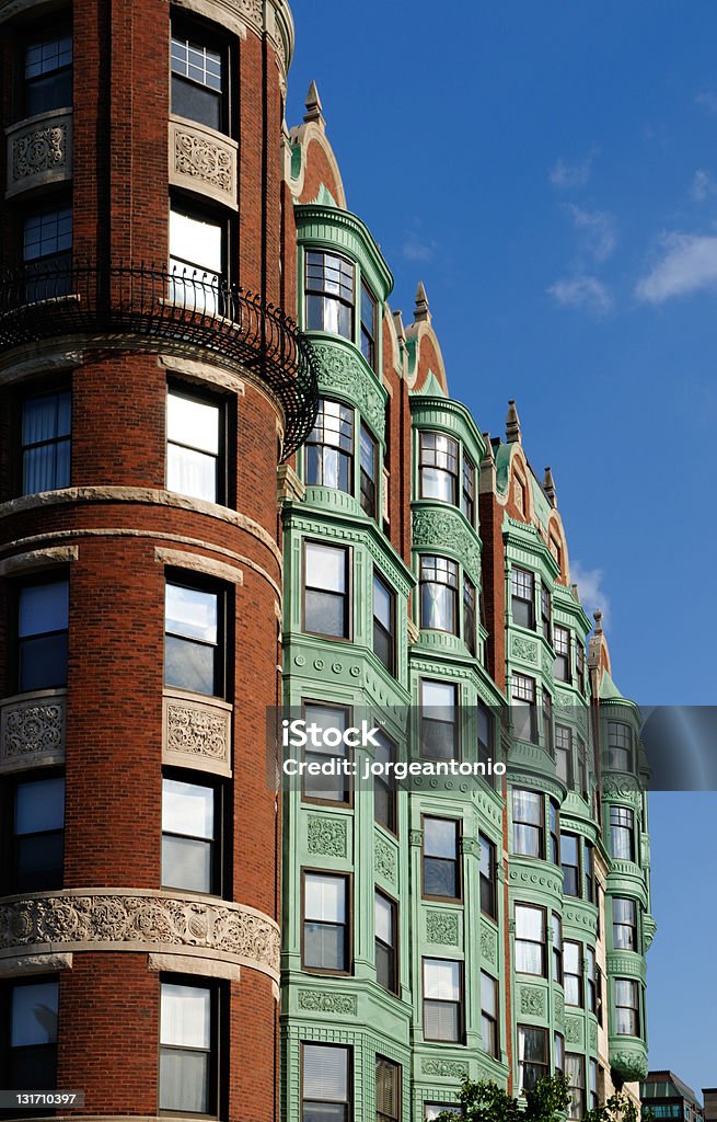 Back Bay, Boston. Apartment Building Detail Facade detail of Back Bay apartments in Boston, Massachusetts. Boston - Massachusetts Stock Photo