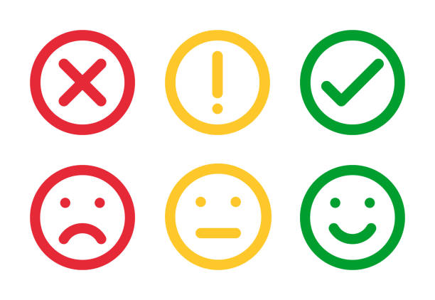 different moods smiles and check mark sign, vector icons set different moods smiles and check mark sign, vector icons set anthropomorphic smiley face stock illustrations