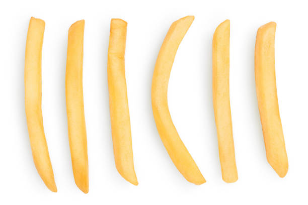 istock French fries or fried potatoes isolated on white background with clipping path. Top view. Flat lay. Set or collection 1317105090