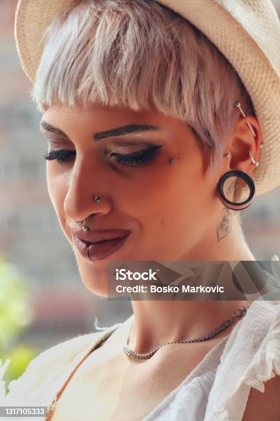 Modern Stock Photo - Download Image Now - Pierced, Nose Ring, Punk - Person