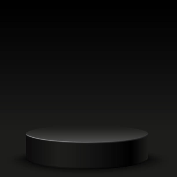 realistyczne czarne studio, ciemne podium z blaskiem - vector - but na platformie stock illustrations