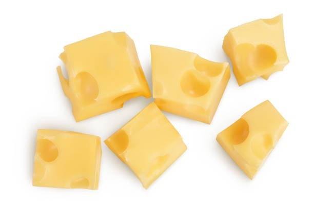 istock cubes of cheese isolated on white background with clipping path. Top view. Flat lay 1317106326