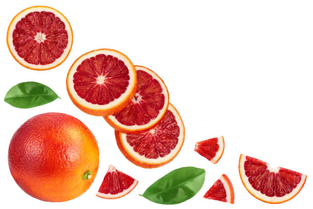 istock Blood red oranges slices isolated on white background with clipping path. Top view with copy space for your text. Flat lay 1317108699