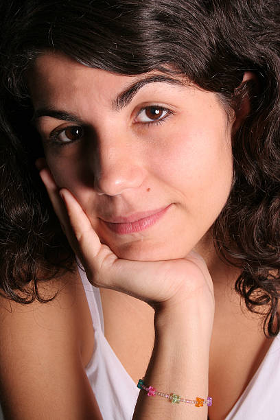 Portrait of woman with black hair stock photo