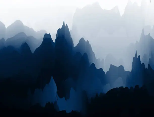 Vector illustration of Fantasy Chinese painting mountain pattern background