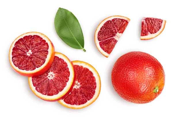 istock Blood red oranges isolated on white background with clipping path. Top view. Flat lay 1317114529