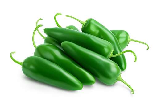 jalapeno pepper isolated on white background. Green chili pepper with clipping path and full depth of field