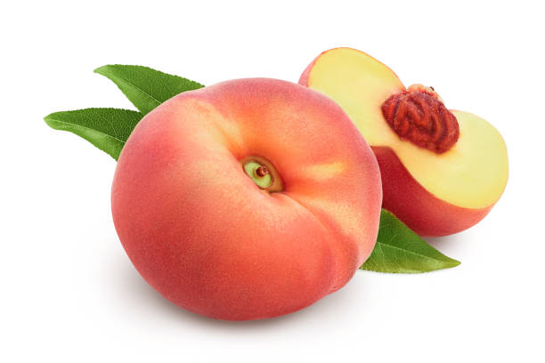 istock Ripe chinese flat peach fruit with leaf isolated on white background with clipping path and full depth of field 1317115525