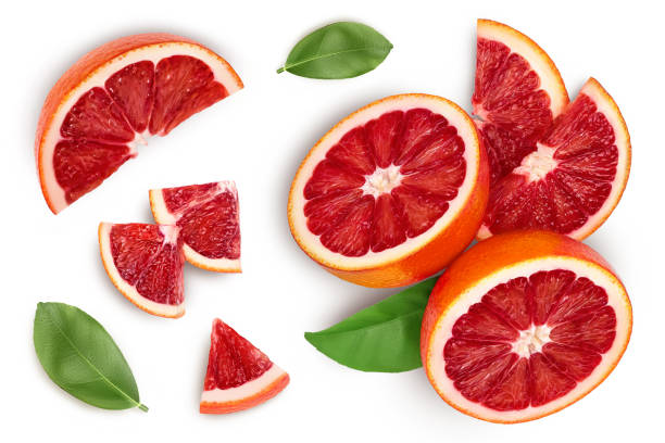 istock Blood red oranges isolated on white background. Top view. Flat lay 1317115549