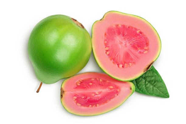 istock Guava fruit with slices isolated on white background with clipping path and full depth of field. Top view. Flat lay 1317115564