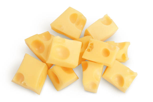 istock cubes of cheese isolated on white background with clipping path. Top view. Flat lay 1317115640