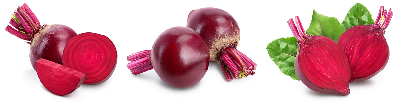 beetroot slices isolated on white background with clipping path and full depth of field. Top view. Flat lay. Set or collection.