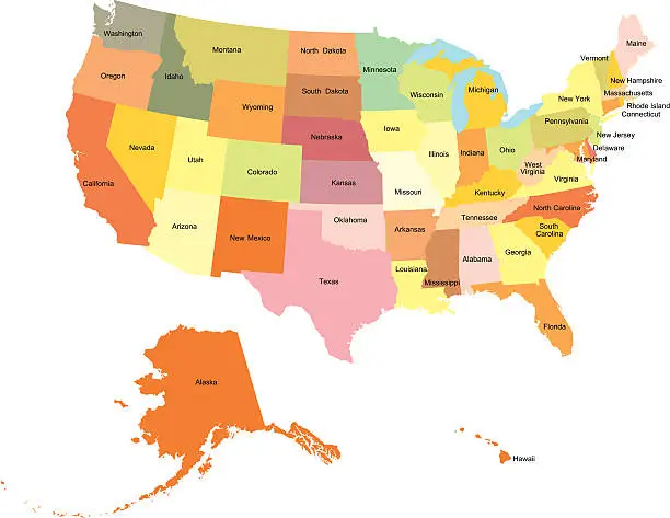 Vector illustration of U.S. Map with Names of States