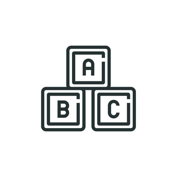 ilustrações, clipart, desenhos animados e ícones de ícone da linha de brinquedos cubos de alfabeto - alphabetical order block alphabet letter