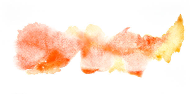紙の上の抽象的なオレンジと黄色の水彩の写真画像、背景のためのオレンジと黄色の水彩グラデーションの手描き、紙の上に違いの色を混ぜる湿った技術 - blob watercolor painting spotted ink ストックフォトと画像