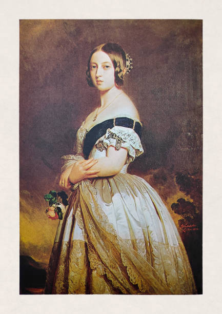 Portrait of Queen Victoria 1st Portrait of Queen Victoria 1st made by Winterhalter in 1842. portrait stock illustrations