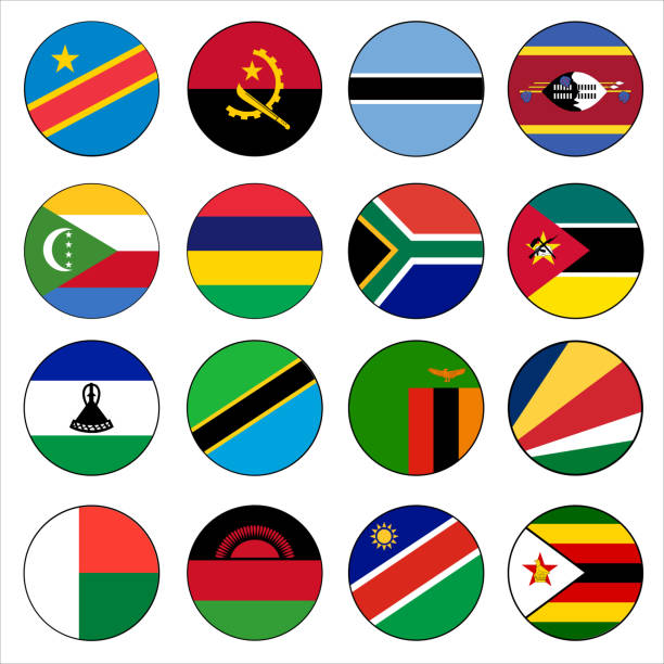 illustrations, cliparts, dessins animés et icônes de ensemble d’icônes du pays du drapeau du cercle de la communauté sud-africaine de développement (sadc) - lesotho