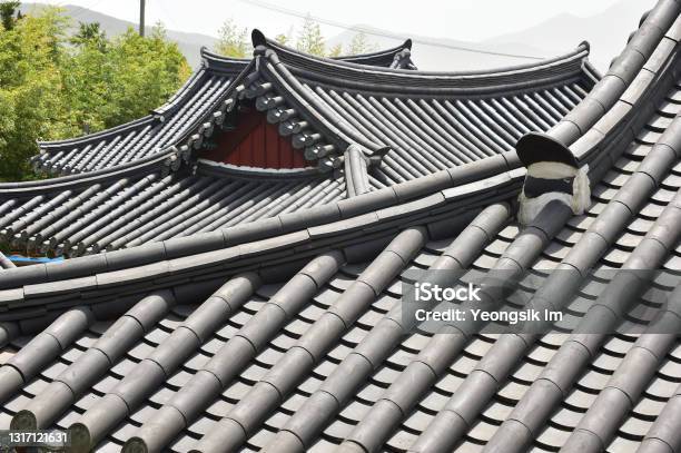 Tiled Roof Of The Korean Traditional House Stock Photo - Download Image Now - Architectural Feature, Architecture, Black Color