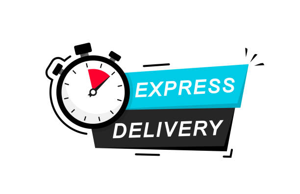 ilustrações de stock, clip art, desenhos animados e ícones de express delivery icon. fast delivery, express and urgent delivery, services, stopwatch sign. timer and express delivery inscription. fast delivery logo design. vector illustration - stopwatch