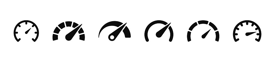 Speedometers icons set. Speed indicator sign. Performance concept. Fast speed sign. Vector illustration