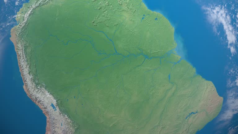 Amazon river basin in planet earth, aerial view from outer space