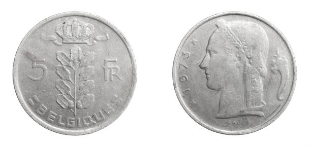 istock Belgium five francs coin on white isolated background 1317126304