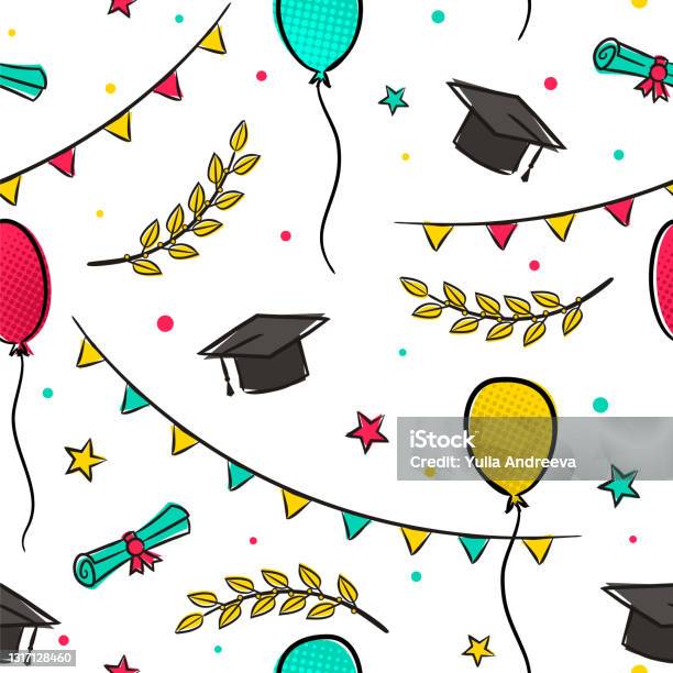 Graduation Element Pattern Seamless Graduation Pattern With Doodle Style Elements Stock ...