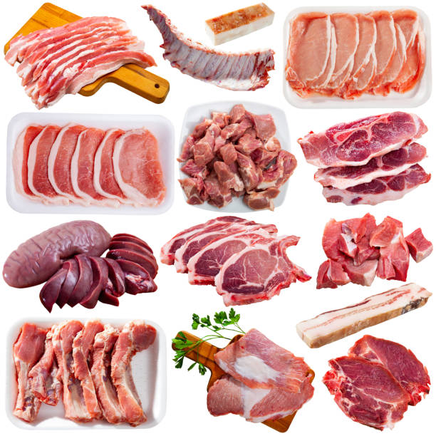 istock Set of various raw pork products isolated on white 1317129943