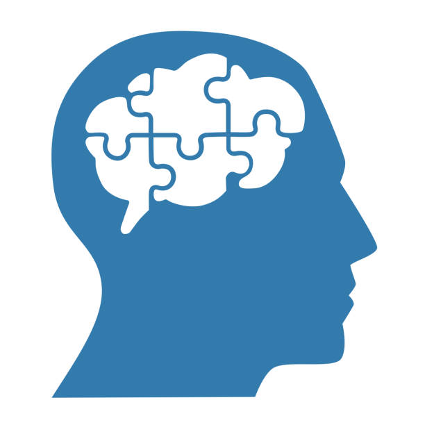 Silhouette of head man with puzzle pieces in the brain. Silhouette of head man with puzzle pieces in the brain.icon brain concept, vector illustration. puzzle silhouettes stock illustrations