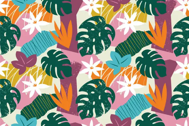 Vector illustration of Collage contemporary floral seamless pattern.
