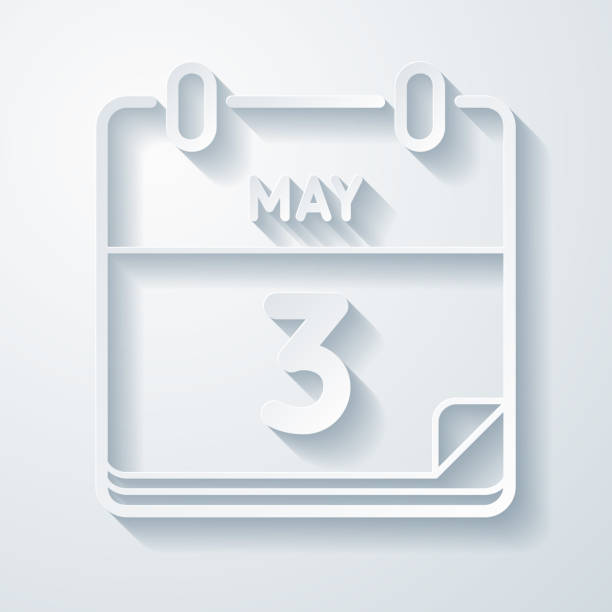 ilustraciones, imágenes clip art, dibujos animados e iconos de stock de 3 de mayo. icono con efecto de corte de papel sobre fondo en blanco - may calendar month three dimensional shape