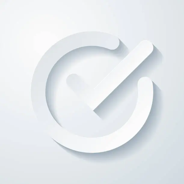 Vector illustration of Check mark. Icon with paper cut effect on blank background