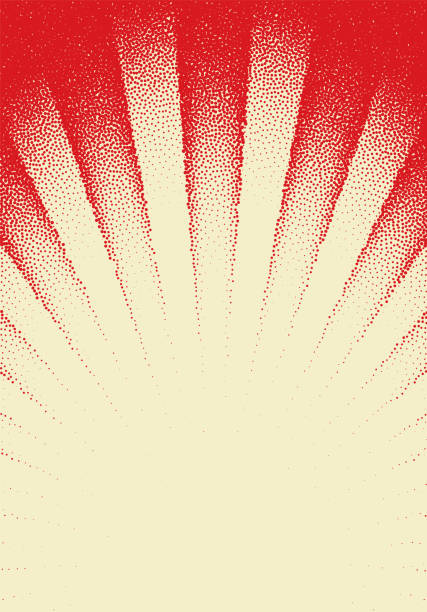 빈티지 또는 지저분한 문신 복고풍 스타일에 도트 워크 태양 광선 카드 - poster backgrounds sunbeam textured stock illustrations
