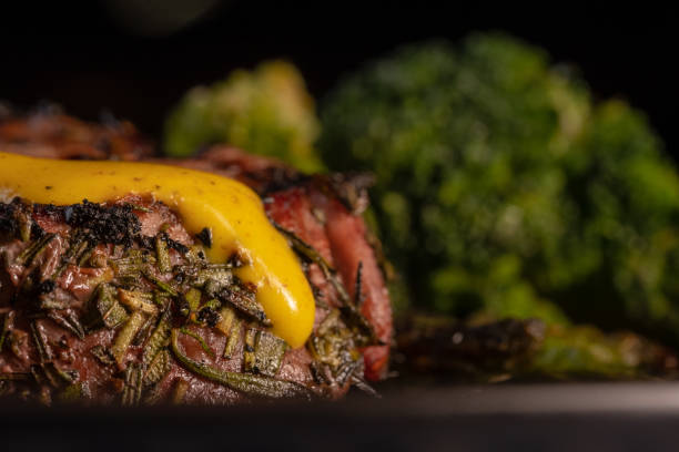 Grilled beef steak with asparagus and vegetables