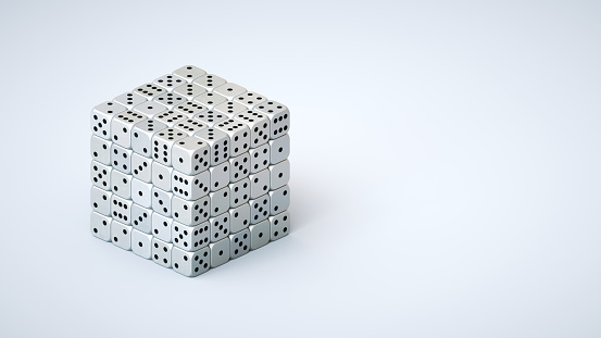 Dice glass blue lie on a white background. 3d render