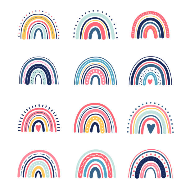 Boho rainbows vector art illustration