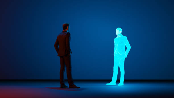 kuvapankkikuvat ja rojaltivapaat kuvat aiheesta mies katsoo itsestään hologrammilla tehtyä digitaalista avataria - cloning